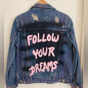 Signature8 distressed denim jackets “Follow Your Dreams” Size M
